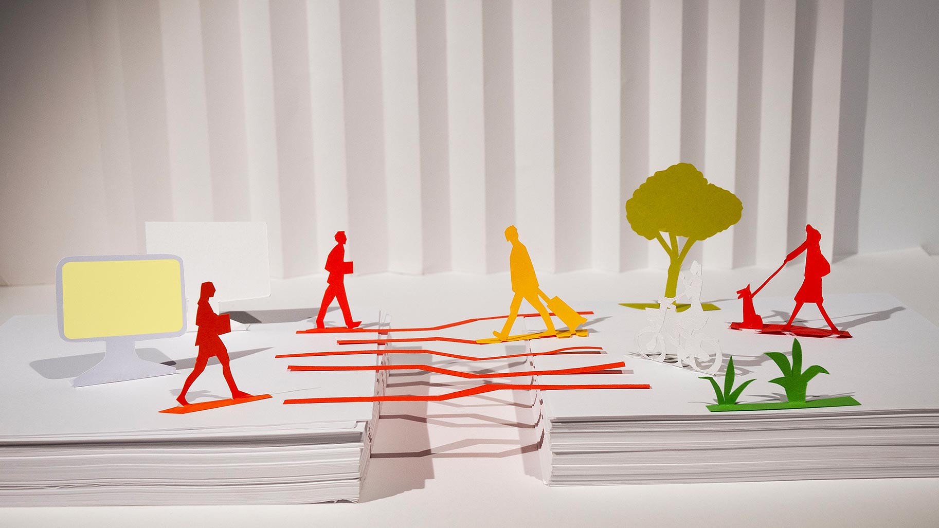 Illustration en papier faisant le pont entre le numérique et la société