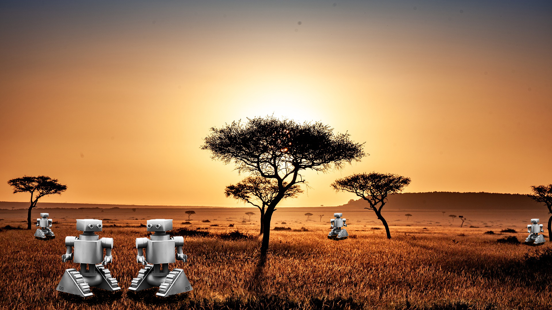 paysage de savane avec des robots 