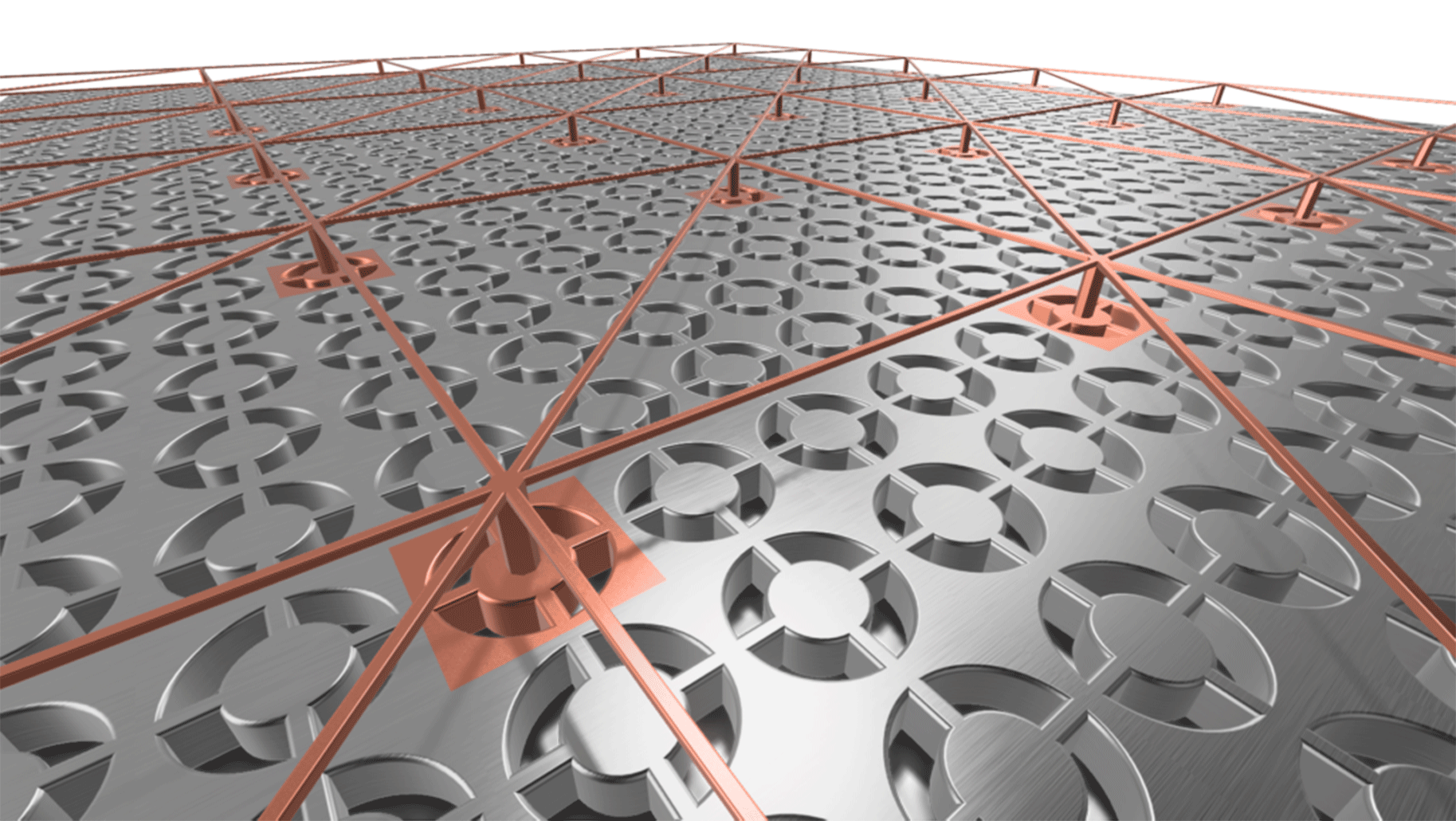 Illustration d'un matériau architecturé couplé à une méso-structure responsable d'interactions mécaniques distantes