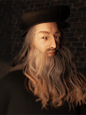 Portrait en réalité virtuelle de Léonard de Vinci - effet proteus - réalité virtuelle